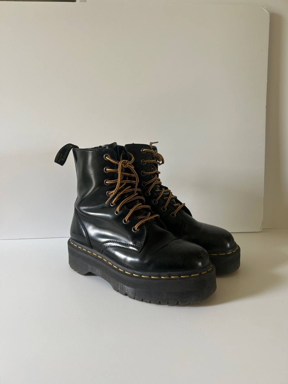 Dr. Martens Jadon - Smooth Leather Black Platform Boots Women's 8